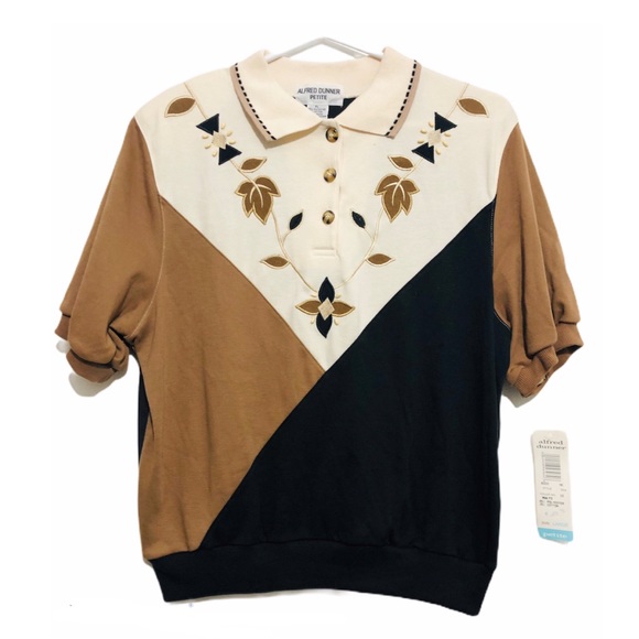 Vintage Tops - NWT Vintage Colorblock Polo Embroidery Beaded M